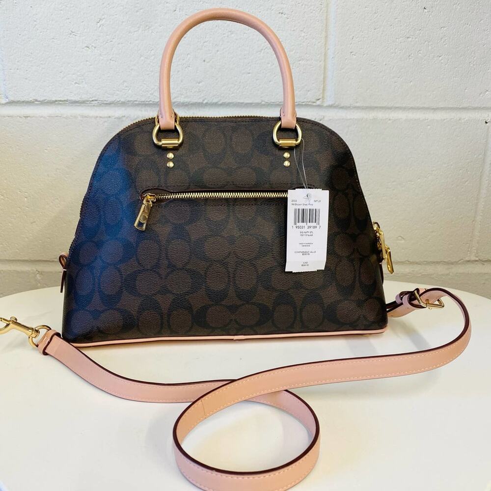 COACH 2558 KATY SATCHEL IN SIGNATURE CANVAS GOLD/BROWN SHELL PINK - Picture 5 of 8